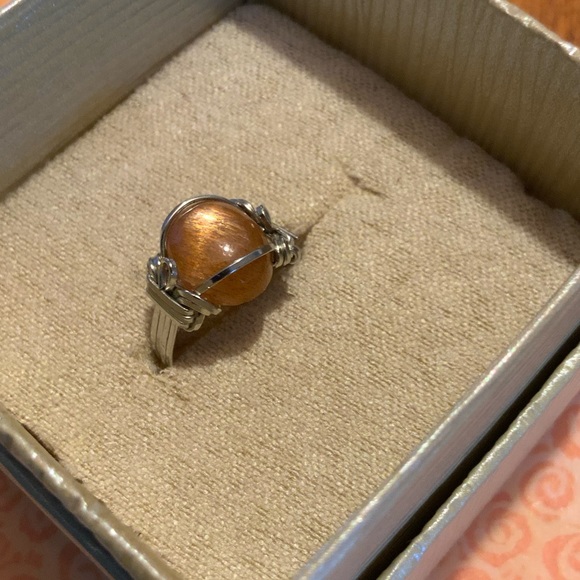 Vintage 925 Wire-Wrapped w/ Rare Natural Gold Rutilated Quartz Sz 6 - Picture 5 of 15